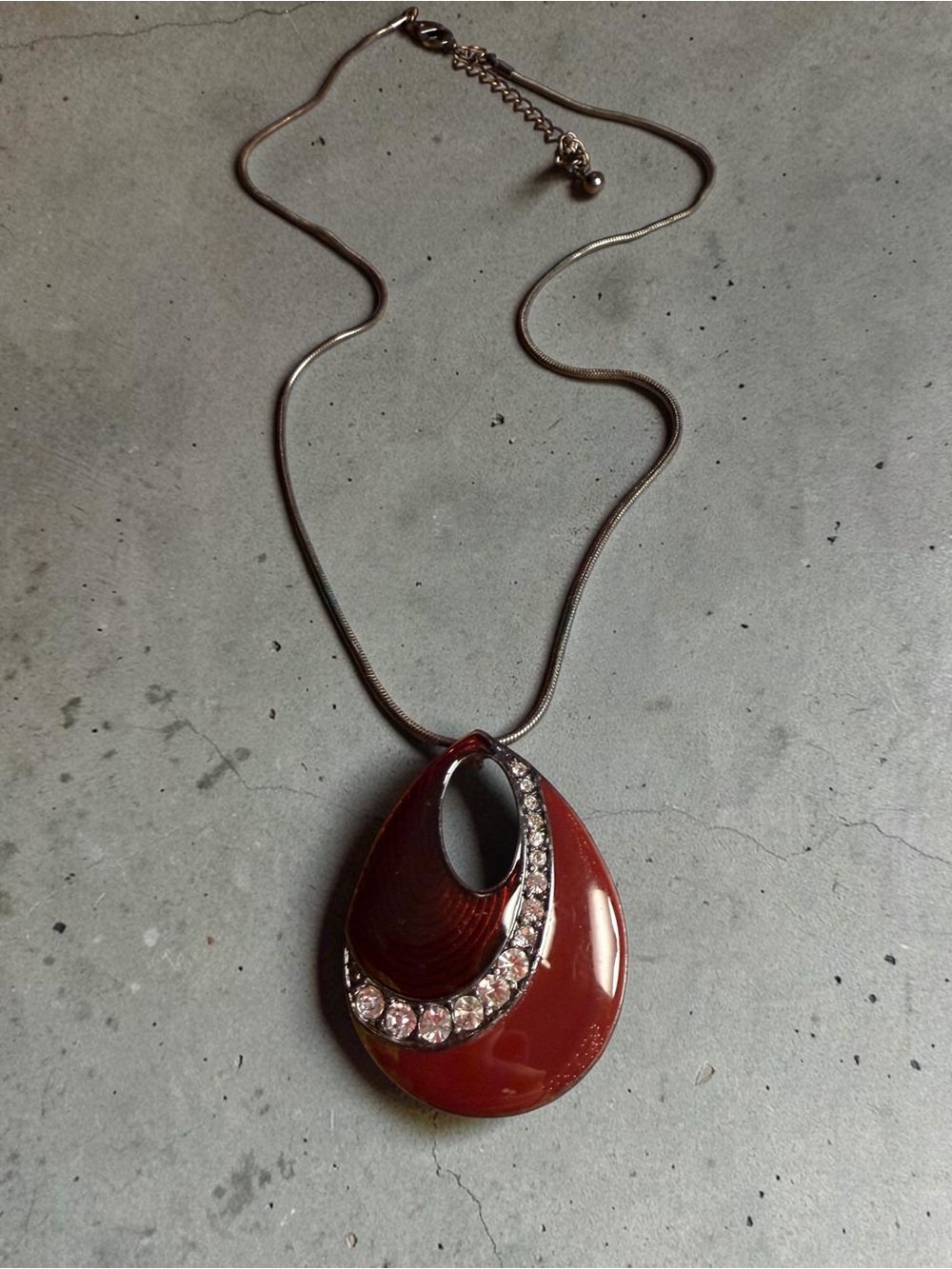 Red Teardrop Pendant Necklace with Crystal Accents - Women Jewelry